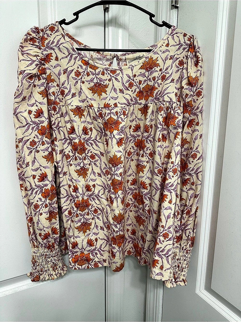 Universal Thread Floral Long Sleeve Blouse Pink & Orange XL